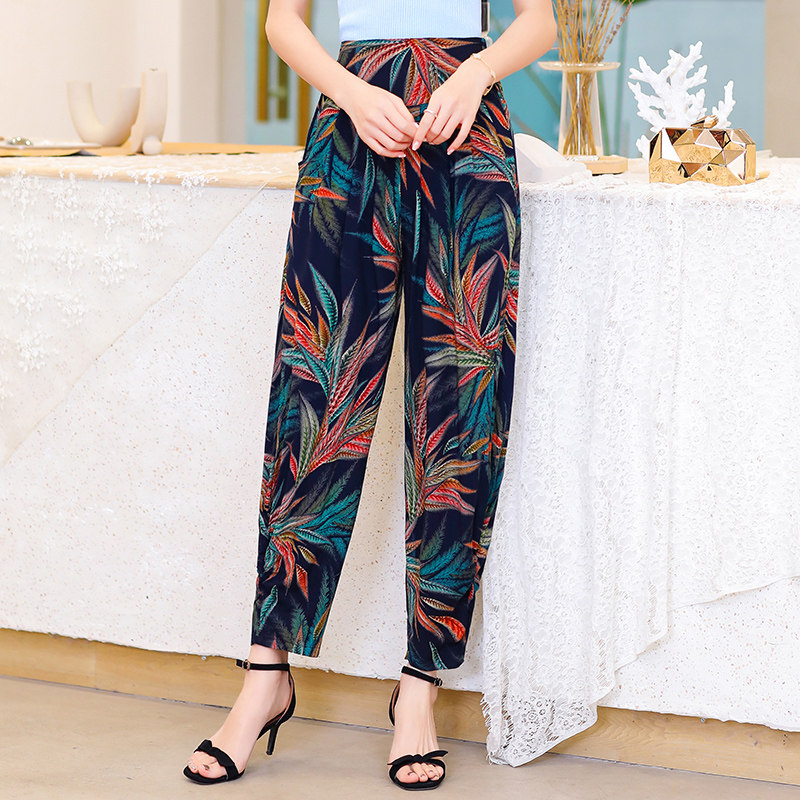 Cotton silk bloomers women's summer middle-aged mother's pajama pants loose large size harem pants home can wear long pants