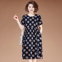 Middle Aged Mother Dress Pure Cotton Silk Dress Woman Summer Medium Long Palate Maker Cotton Cotton Sleeping Dress Casual Large Yard Pyjamas