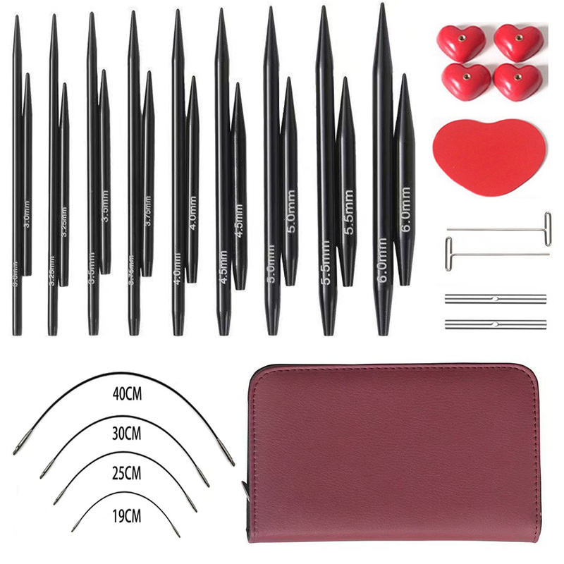 Advanced Detachable Sleeve Knitting Needles Circular Knitting Needles Dark Blue 9 Sets Interchangeable Needles Interchangeable Cord Ring Stick Needle Knitting Set