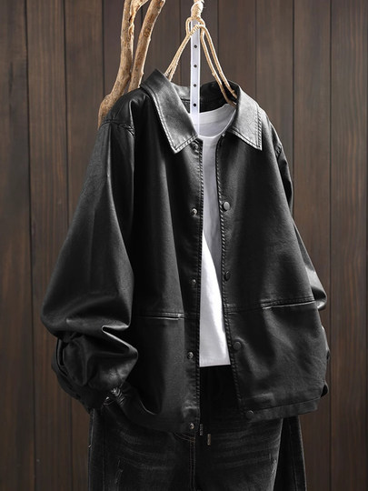 Black leather jacket for women autumn and winter 2026 new high-end short style quilted motorcycle jacket top