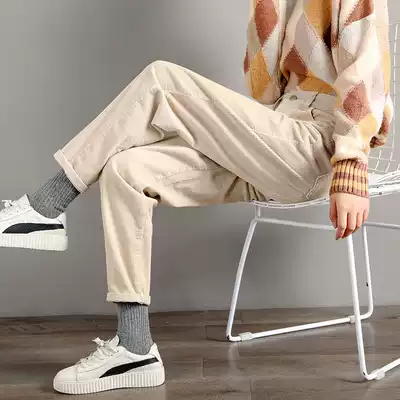 Corduroy pants children Rob pants plus velvet thickened autumn and winter 2021 New straight loose high waist father casual pants