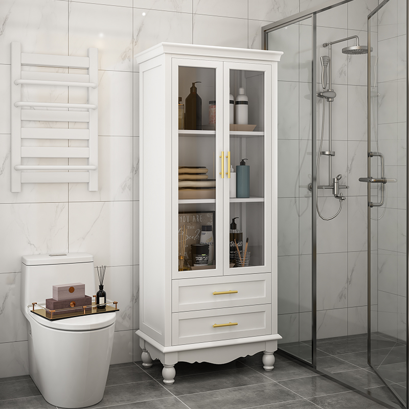 European-style oak solid wood bathroom side cabinet powder room storage toilet high-side cabinet waterproof storage storage small vertical cabinet