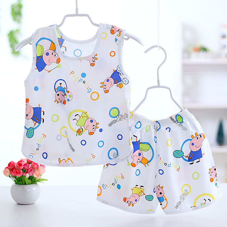 Bé bông vest quần short phù hợp với bông mùa hè bé không tay sling quần áo mỏng phần nhân tạo bông quần áo trẻ em