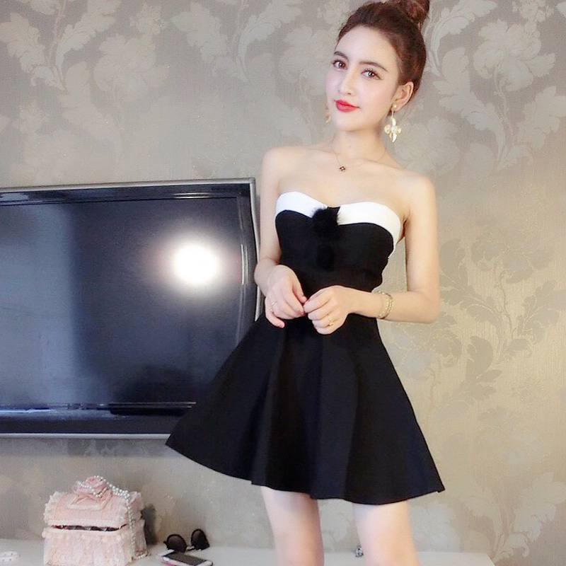 Dịch vụ neo 2018 hè mới Hàn Quốc khí chất eo nữ giảm béo ống top váy lông bóng đầm xòe lớn váy emy