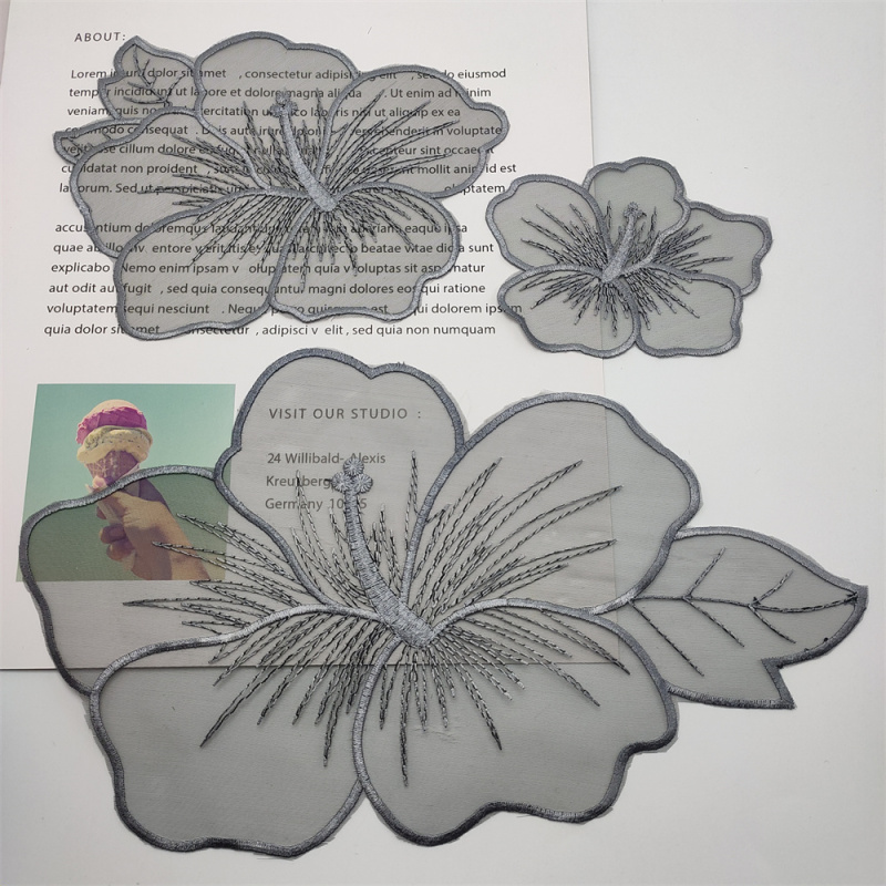 Gray Lace Embroidery Fabric Patch Organza Flower down Skirt Patch for Repairing Clothes Hanfu Decoration Patch