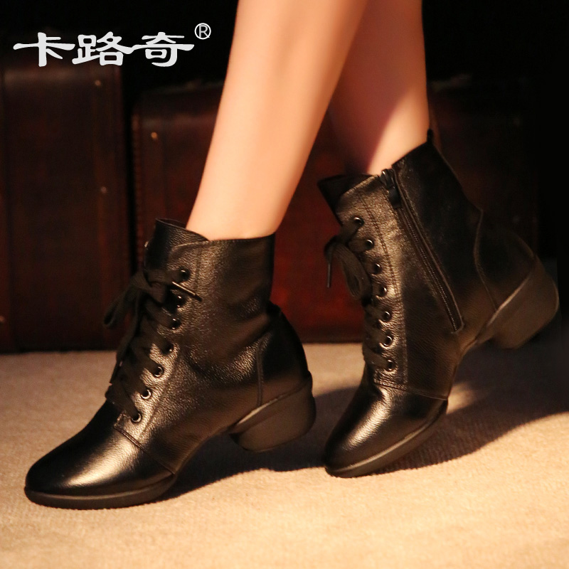 Kalucci leather dance shoes women's autumn dance shoes soft sole breathable modern sailor square dance boots