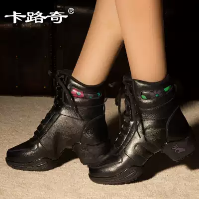 Kaluqi 2021 spring and autumn new square dance shoes leather women breathable soft-soled increased sailor dance boots