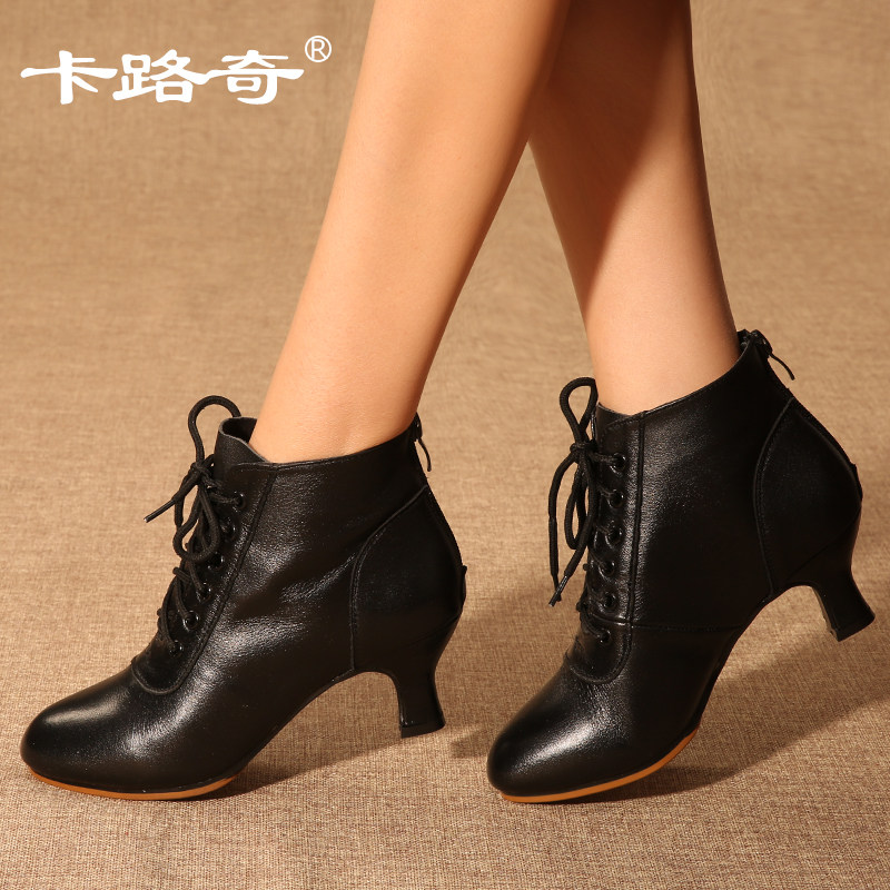 Kalucci square dance boots leather new high-heeled dancing women's shoes adult spring and summer modern social Latin dance shoes
