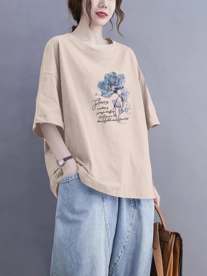 品牌外贸出口清仓100%纯棉短袖t恤女士宽松休闲气质时尚上衣夏季