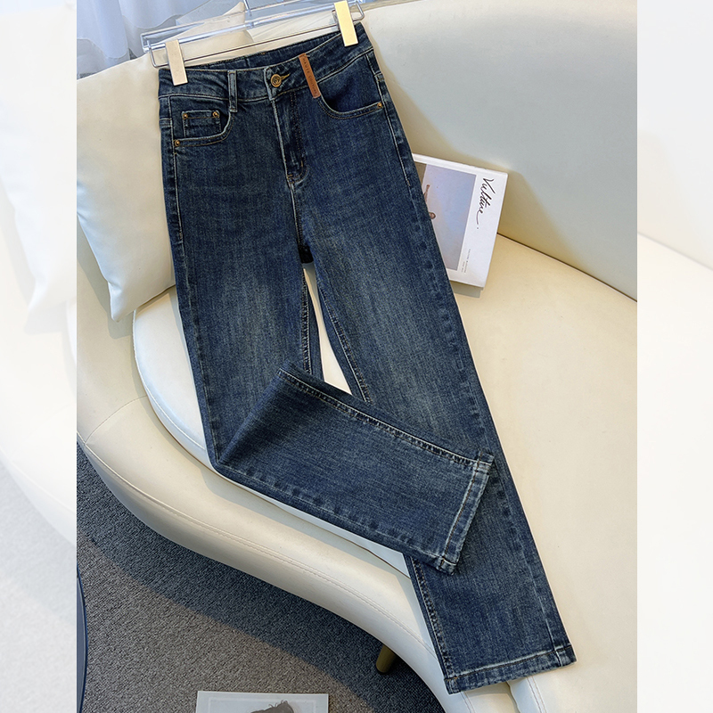 High-End Brand Straight-Leg Cigarette Pants for Women, Spring/Summer 2026 New High-Waisted Vintage Stretch Cropped Jeans for Petite Women