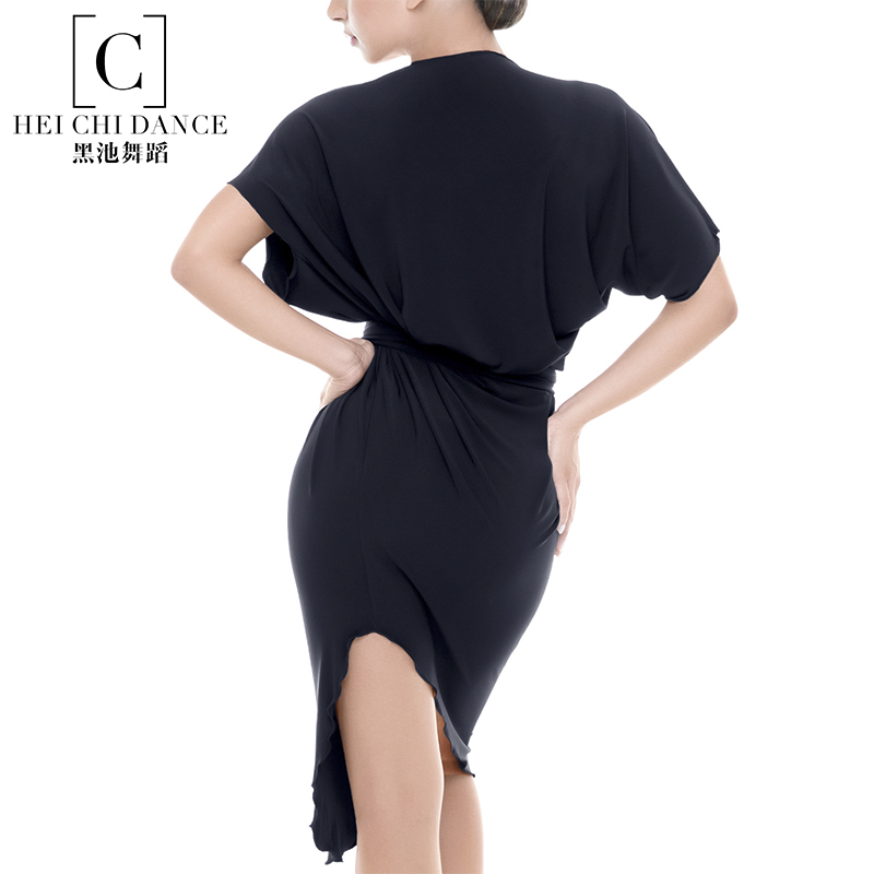 Latin dance Ocean dress Summer new loose sloping collar Shoulder Collection Belt Flow Su Rear Open Fork Renba Samba Practice Dress