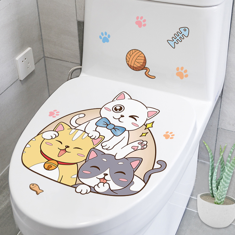 Cute Toilet Sticker Creative Makeup room Toilet Lid Decorated Cartoon Cat stickler Toilet Waterproof Sitting Poop Sticker