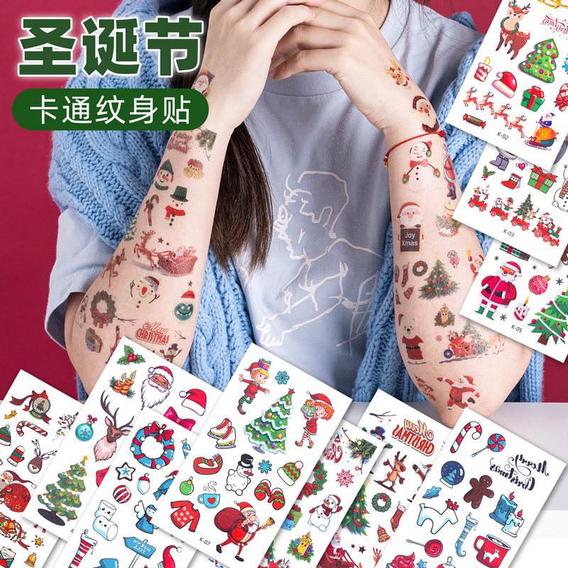 Christmas Children Decoration Tattoo Sticker Cartoon Cute Santa Elk Elk Face Sticker Creative Nighttime Flash Sticker-Taobao