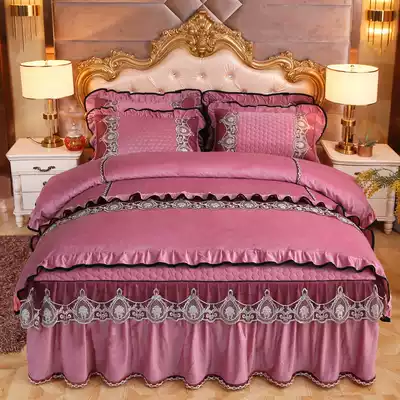 Continental warm winter quilted bed skirt thickened bao bao rong bed four short plush lace bedspread 1 8 meters