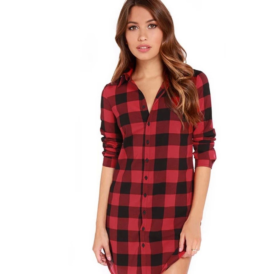 Women Plaid Winter Autumn Blouse Tops Girls Casual Shirts Å®