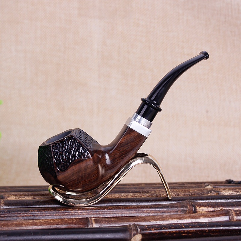 Solid wood pipe ebony handmade pipe old-fashioned tobacco pipe curved ebony wood filter dry pipe pot portable smoking set