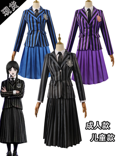 The Addams Family Wednesday Cosplay Costume Wednesday School Uniform Black Skirt Female Wednesday Little Werewolf Girl Halloween Cosplay