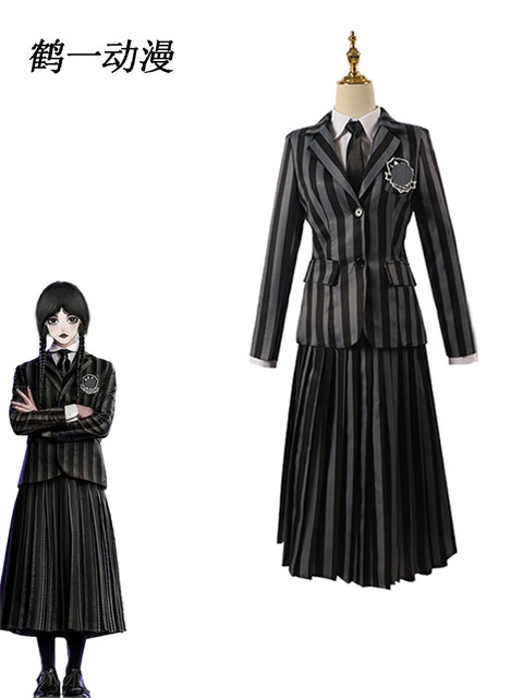 The Addams Family Wednesday Cosplay Costume Wednesday School Uniform Black Skirt Female Wednesday Little Werewolf Girl Halloween Cosplay