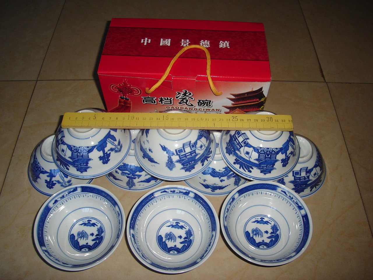 Jingdezhen ceramics traditional underglaze blue and white phoenix bowls 10 pieces in color box packaging high temperature porcelain