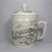 Jingdezhen high white thin tire ceramic snow scene big belly 600ML large tea cup office Cup