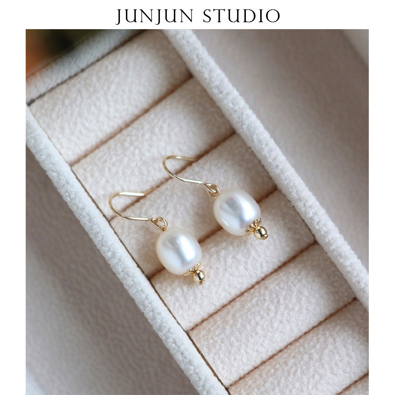 JUNJUN Thanksgiving Feedback Handmade Earrings Two Colors Fresh Water Pearl American 14k Bag Gold Ear Hook Earrings Earrings