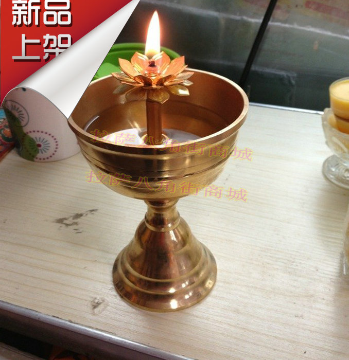 Pure copper thickened butter lamp No. 9 Buddha lamp lamp holder pure copper lamp cup to send lotus wick