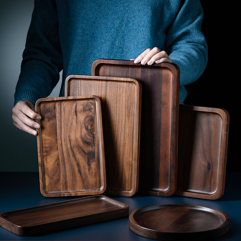 Black Walnuts Hupeach Wood Small Tea Tray Day Style Wooden Cups Nursery Tray Wooden Dishes Rectangular for Home Business