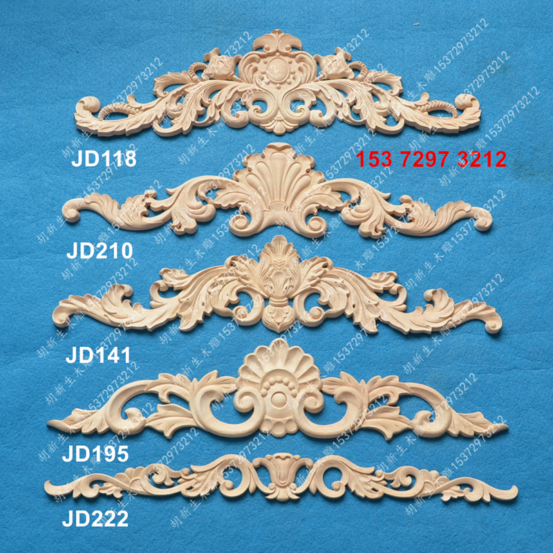 European-style solid wood furniture clothes books overall cabinet decoration background wall door bedside wood pasted relief flower piece horns