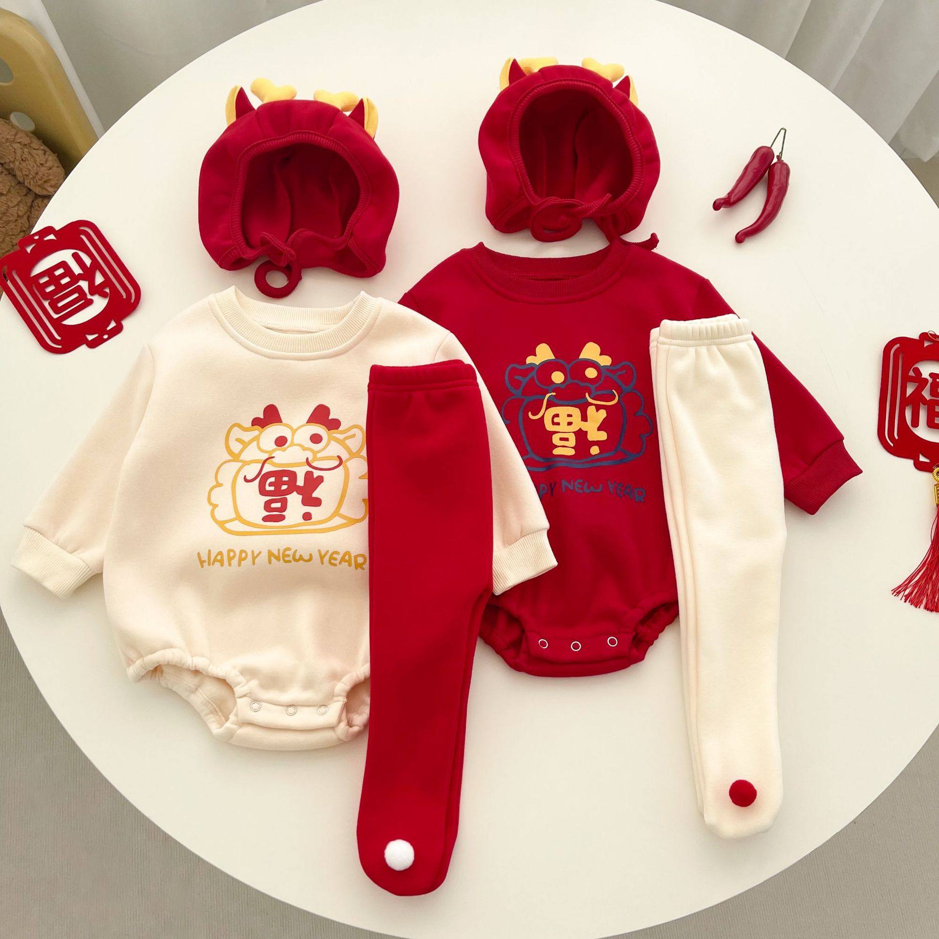 Baby New Year Clothes Conjoined Clothes Ins and Men Men and Women Baby Baysuit Lunar New Year print Harvest Christmas cloak-Taobao