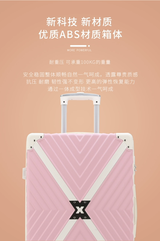 Phiên bản tiếng Hàn của vali in lưới màu đỏ nữ vali xe đẩy trường hợp phổ quát bánh xe sinh viên 24 inch mật khẩu hộp nam túi du lịch - Va li