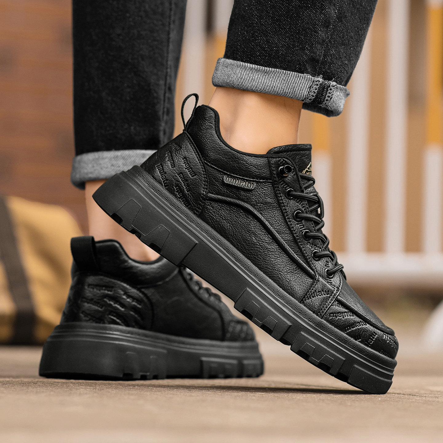 Work Shoes for Men, Winter Trendy Versatile Casual Sports Work Shoes, Thick-Soled Height-Increasing British Style Slip-On High-Top Trendy Shoes