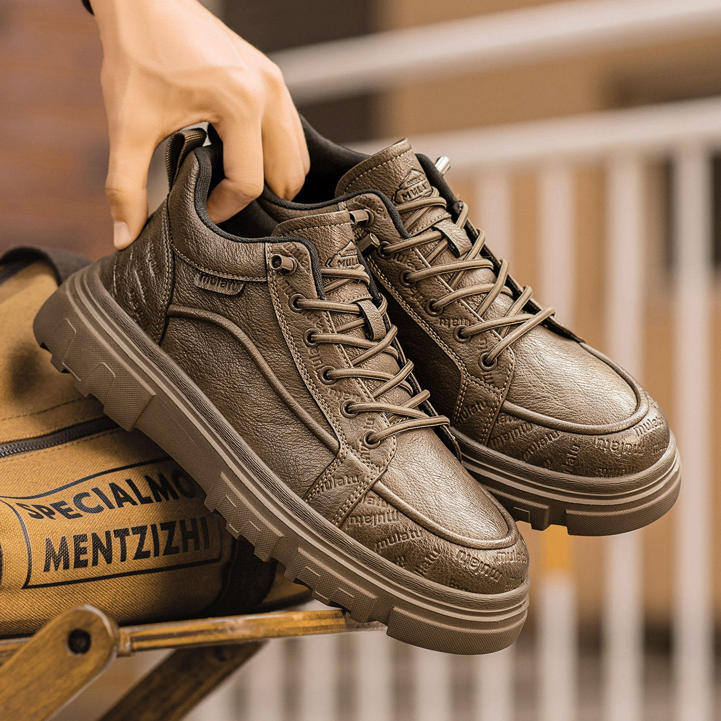 Work Shoes for Men, Winter Trendy Versatile Casual Sports Work Shoes, Thick-Soled Height-Increasing British Style Slip-On High-Top Trendy Shoes