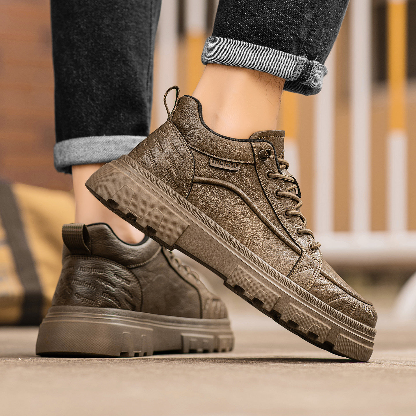 Work Shoes for Men, Winter Trendy Versatile Casual Sports Work Shoes, Thick-Soled Height-Increasing British Style Slip-On High-Top Trendy Shoes