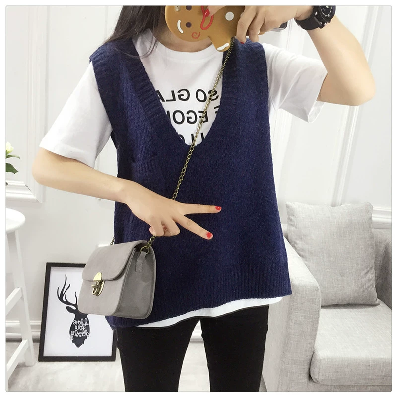Áo len cổ lọ nữ ngắn phần phiên bản Hàn Quốc của set đồ mùa thu 2017 mới sóng tinh khiết áo len cổ chữ V không tay