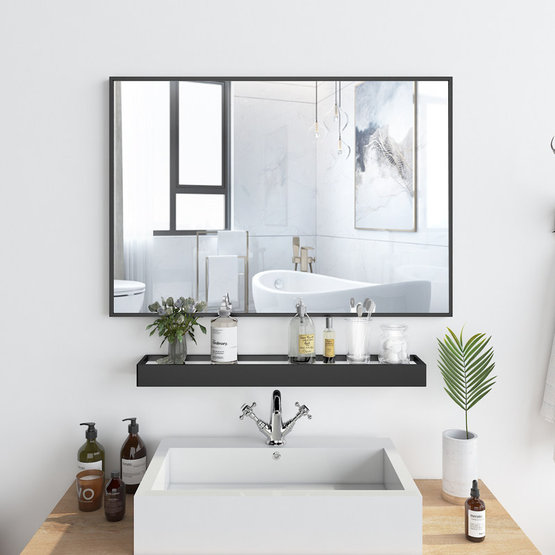 Bathroom mirror with shelve sticker wall Self-adhesive free of punch Dressing Room Toilet Wash Desk Makeup Mirror Hanging Wall Wall-hanging