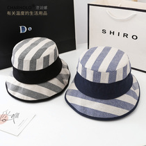 Chenghu snail Japanese striped fishermans hat fashion tide hat holiday sun hat flat top wide brim hat shopping leisure hat