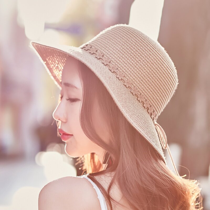 Straw Hat female beach hat Han shade hat sun-proof cap small fresh summer outflow folding face shade hat