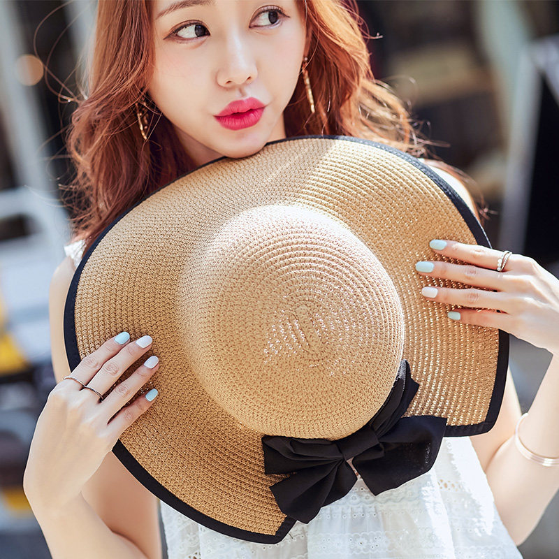 Straw hat Sun Hat sun hat children summer Korean version of Joker sun hat seaside beach hat travel big line hat cool hat