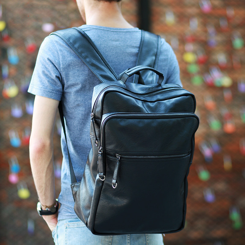 Han Ge backpack men's fashion brand fashion trend leisure travel PU simple college student school bag leather backpack men