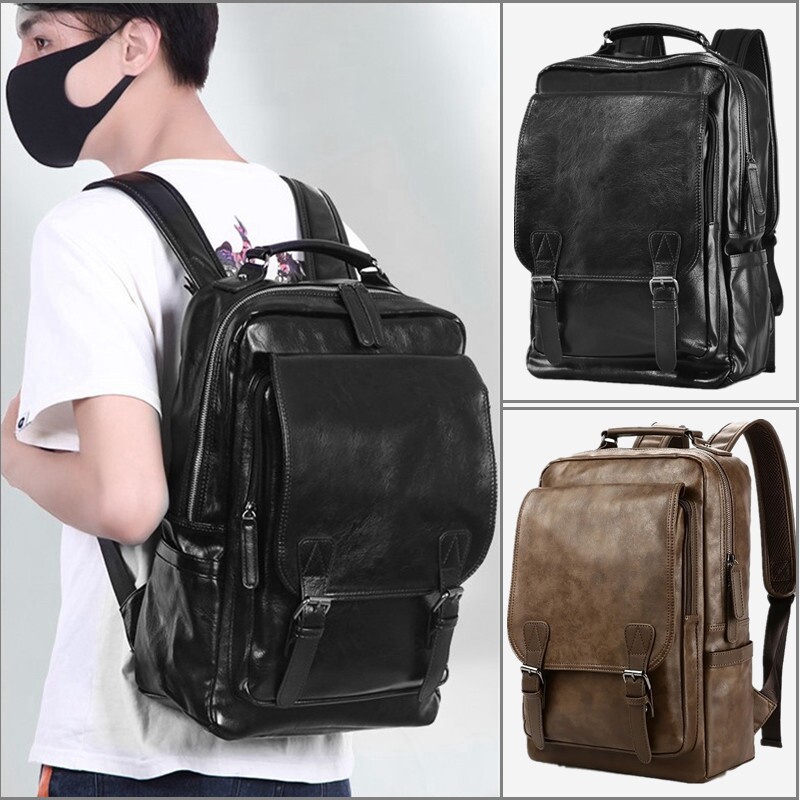 Shoulder bag men's fashion trend high school college student bag leisure business leather computer travel backpack men's bag