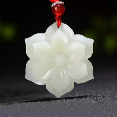 Xinjiang natural Hetian Jade white jade lotus flower pendant ancient style temperament lady necklace Jade Pei birthday gift