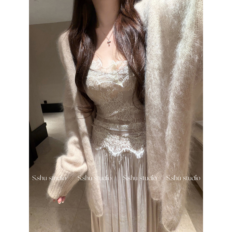 26 Autumn Wool + Cashmere + Mulberry Silk French Gentle Knit Cardigan Mid-Length Coat Fleece Sweater for Women