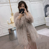 Raccoon fur woven fur straw jacket woman mid-length 2021 new fox fur coat young and fashionable to be thin