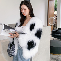2021 new raccoon fur woven fur woven fur coat female short V collar fox fur coat young and trendy spot
