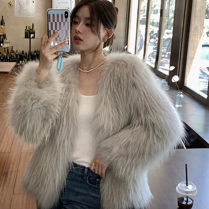 Double-sided raccoon fur woven fur coat female Haining furry coat young style 2022 new temperament lady