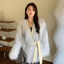 2021 new marble foxes fur straw jacket woman mid-length caravan wool sweater coat winter youthful look slim