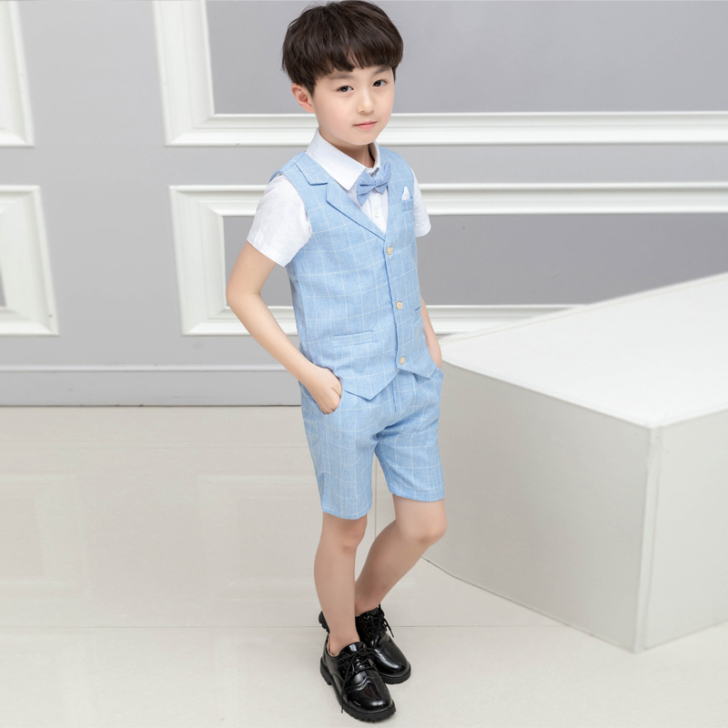 Boy Suits Suit Summer Style Short Sleeves Three Sets Casual Outlap Vest Performance Show Flower Boy Gown Children West Suit Men