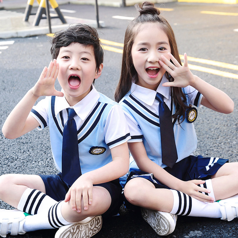 School uniforms for primary and middle school students in summer clothing suit kindergarten garden clothes class clothes pure cotton choral performance Out of service graduation photo gown