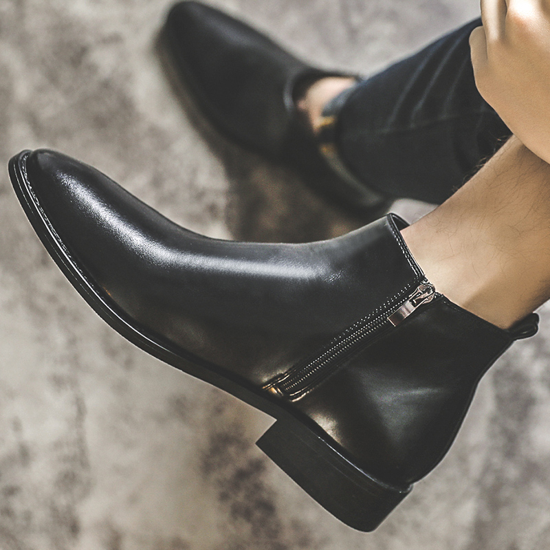 Martin boots Men's Inn Wind High cylinder Business Fashion Leather Shoes men Low Gang Black Pointed Chelsea Tide Man Boots