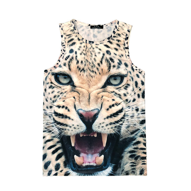 Men's 3D Wolf Head Slim Vest Men's Summer Printed Large Size Personalized Sweat Vest Orangutan Sleeveless Vest T-Shirt